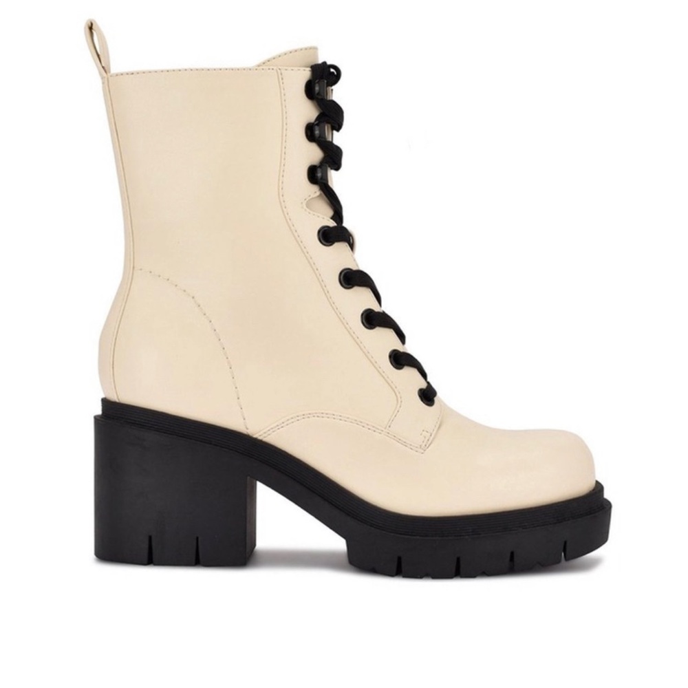 Women’s Nine West Juna Cream Combat Boots - Picture 2 of 5
